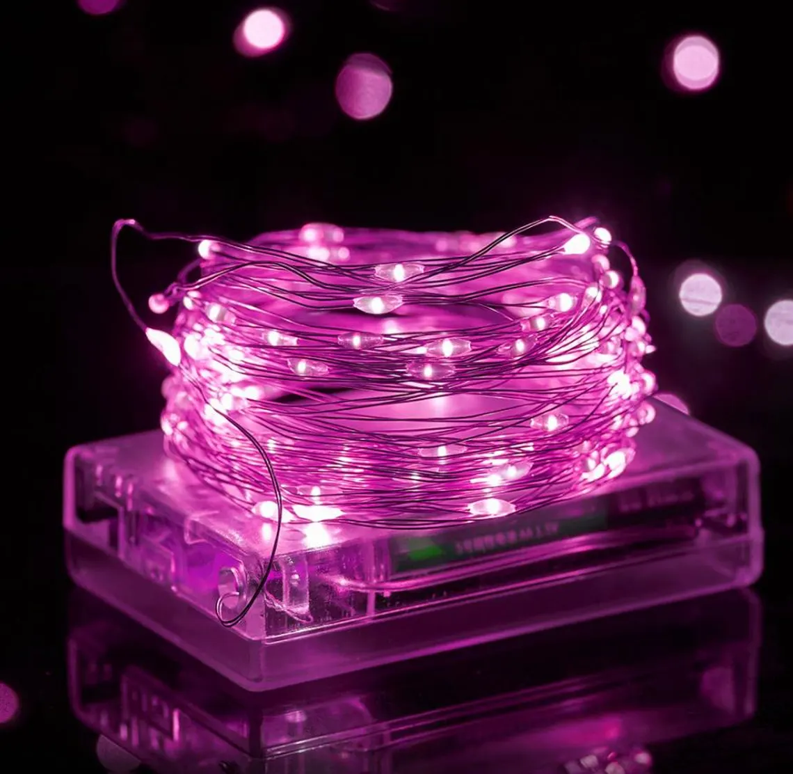 Pink LED Battery 3AA Operated String Fairy Lights Xmas Christmas New Year Wire Copper Party Décor 1M 3M 5M 10M