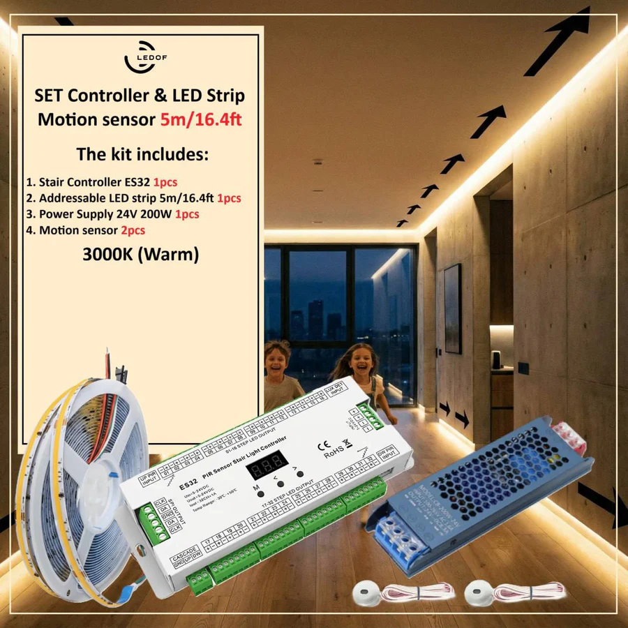 Motion sensor COB LED Strip Kit With Controller - 24V