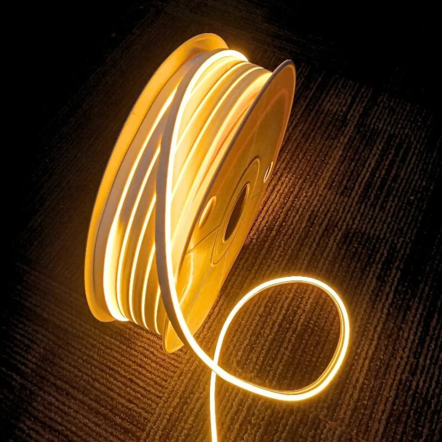 Mini Warm White Neon Flex 12V 6x12mm 120LEDs/m IP65 50 Metre Roll