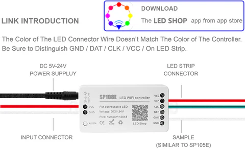 SP108E WiFi Controller DC 5V-24V for SK6812 SK6812-RGBW WS2812 WS2813 WS2811 AL2815 Digital Pixel Strip Light & Neon Flex