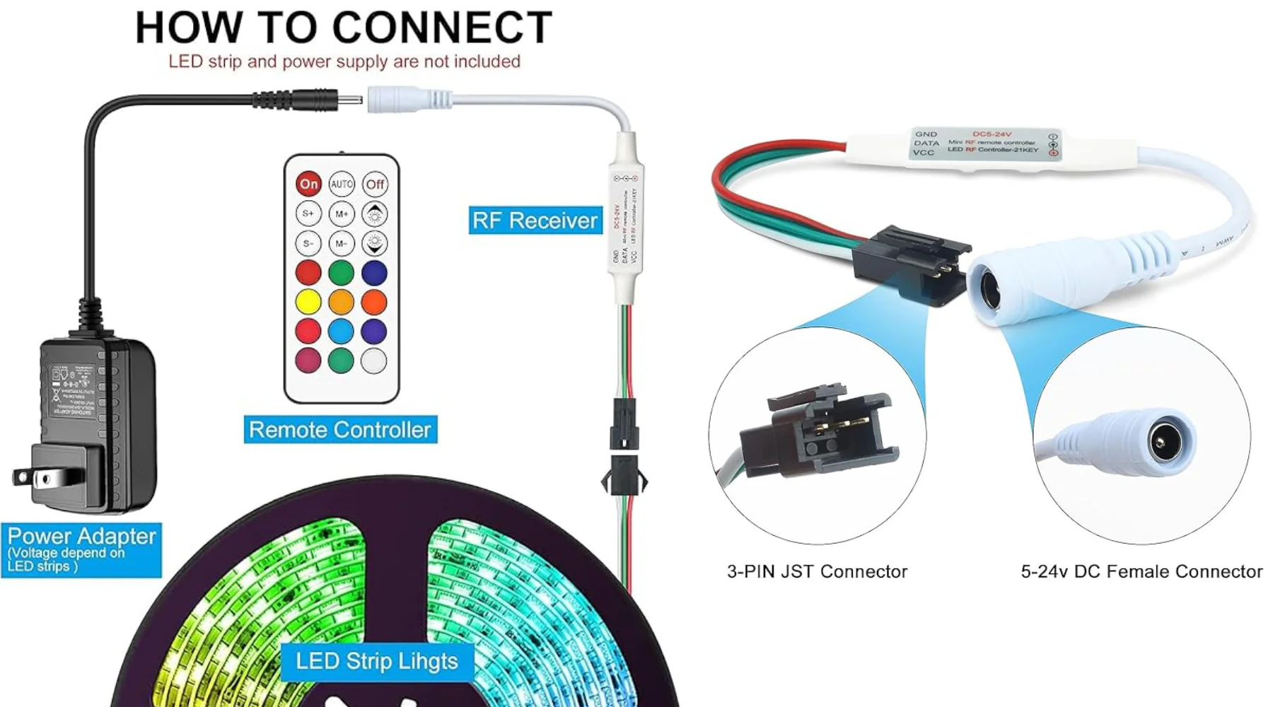 DC5-24V 21 Key Mini RF Remote Controller WS2811 WS2812B LED Dream Color Strip Light Remote