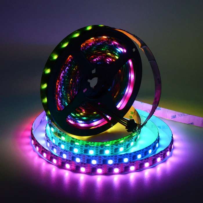 5m Digital RGB LED Strip Light - Addressable Color-Chasing LED Tape Light - WS2811 SPI 5050 RGB LED Strip Light, 60px/M - 12V
