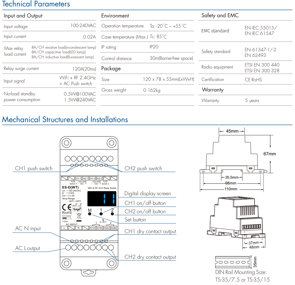 LED Waterproof DMX512 and RDM Decoder - 4 Channel - 5 Amp - 12-36V - Digital Display - DS-WDMX45