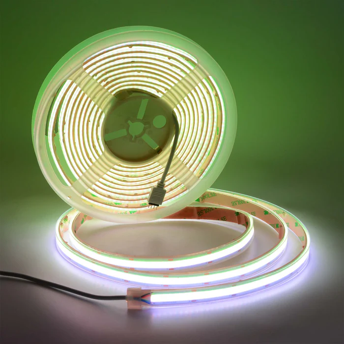 5m RGB COB LED Strip Light, Seamless, IP20/IP65, 12V/24V, 10mm Wide