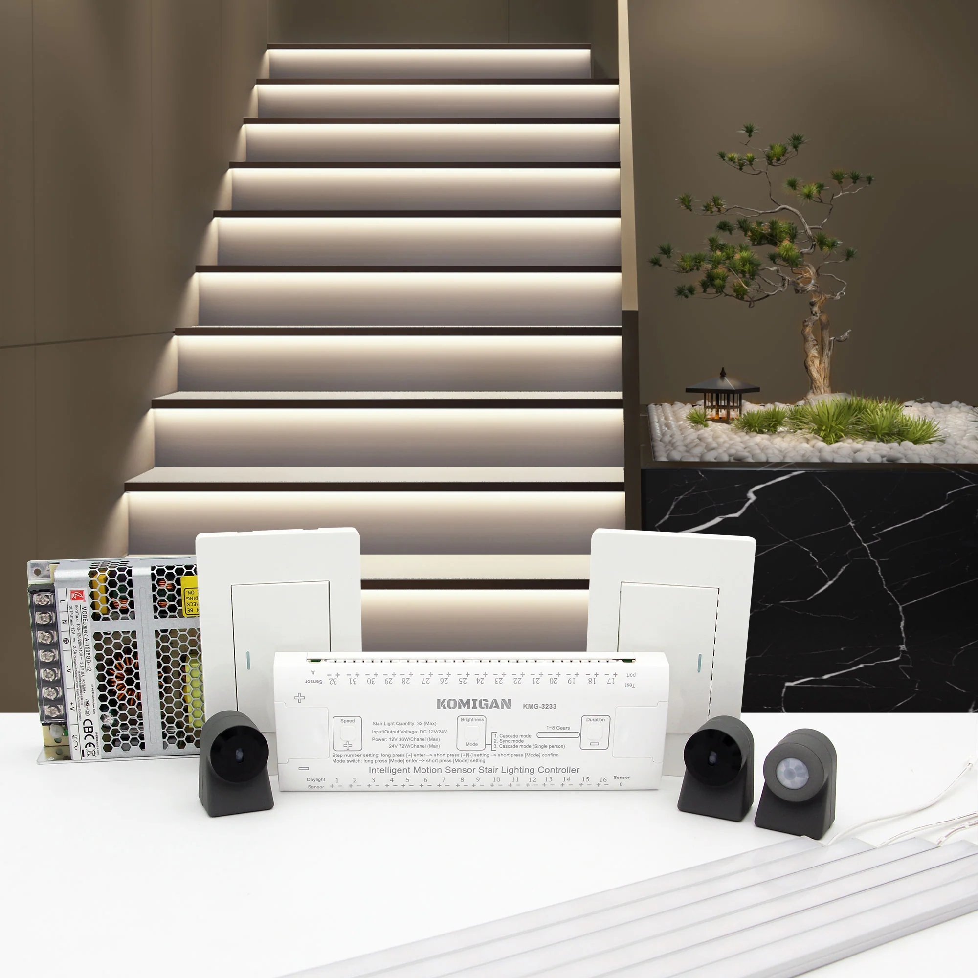 LED Stair Lights with Intelligent Motion Sensor - Activated Cascading effect LED Stair Lighting Kit , 24", Cool White 6000K Aluminum Light Bar for Indoor Staircases