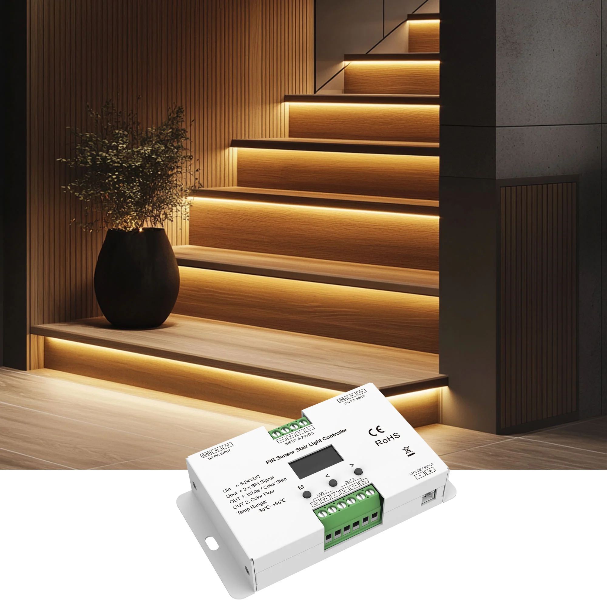LED Stair Lights with Intelligent Motion Sensor - Motion Sensor One Loop Of Wiring And Cascading Effect LED Stair Lighting Kit, KMG-24, Cuttable, Flexible LED Strip Light for Indoor Staircase