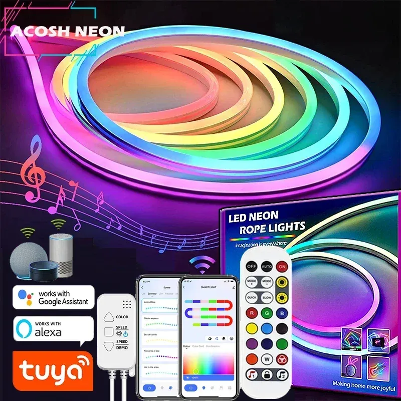 LED Neon RGBIC ORIGINAL WS2812 Light Kit - Color-Changing Neon Flex Light - Alexa / Google Assistant Compatible WiFi - Wireless Remote - 24V