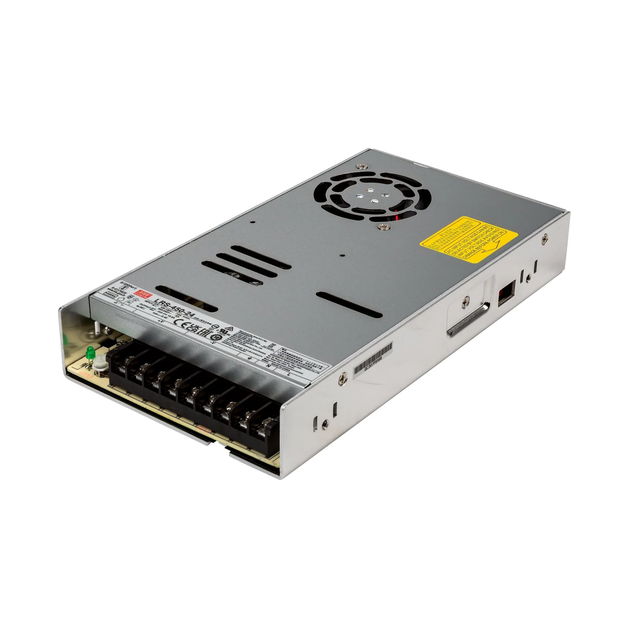 Mean Well 450W LED Switching Power Supply - LRS Series - Cooling Fan - Enclosed - 24 VDC