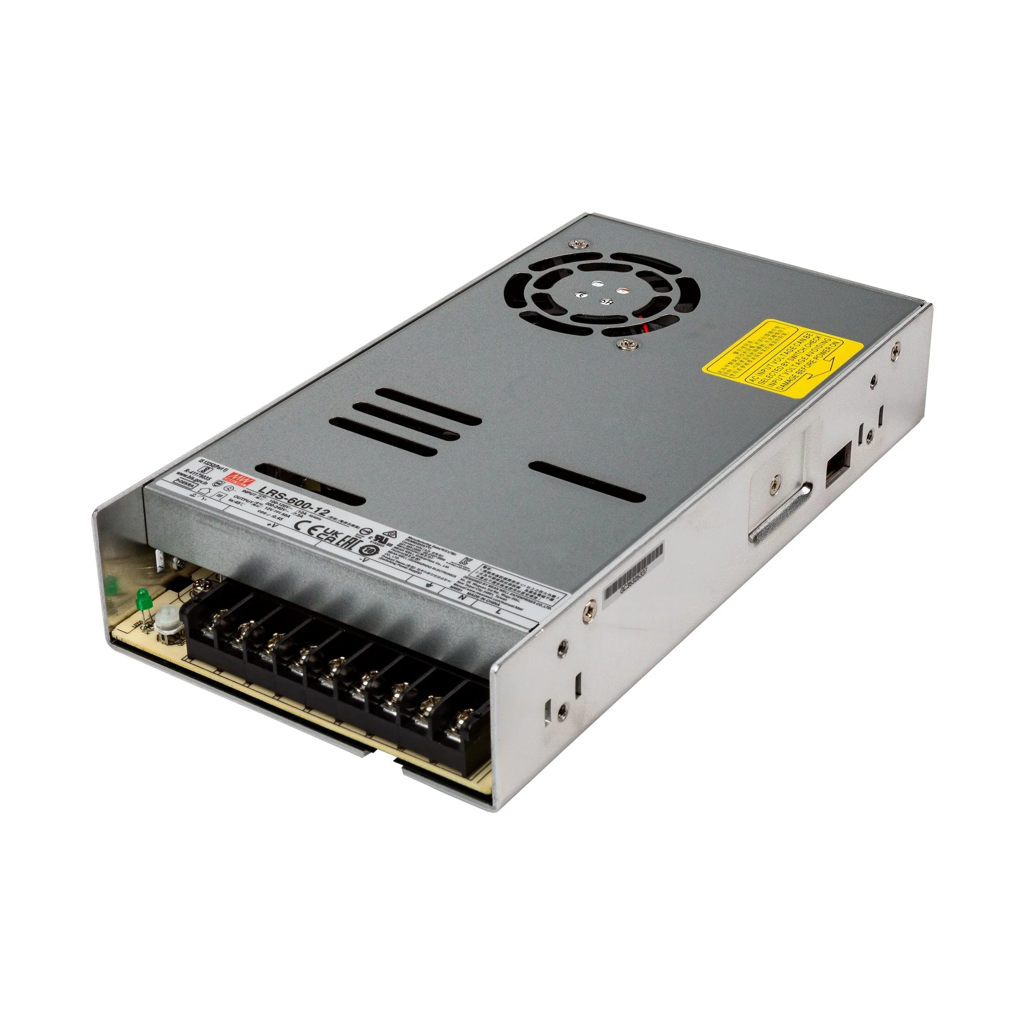 Mean Well 600W LED Switching Power Supply - LRS Series - Cooling Fan - Enclosed - 12 VDC