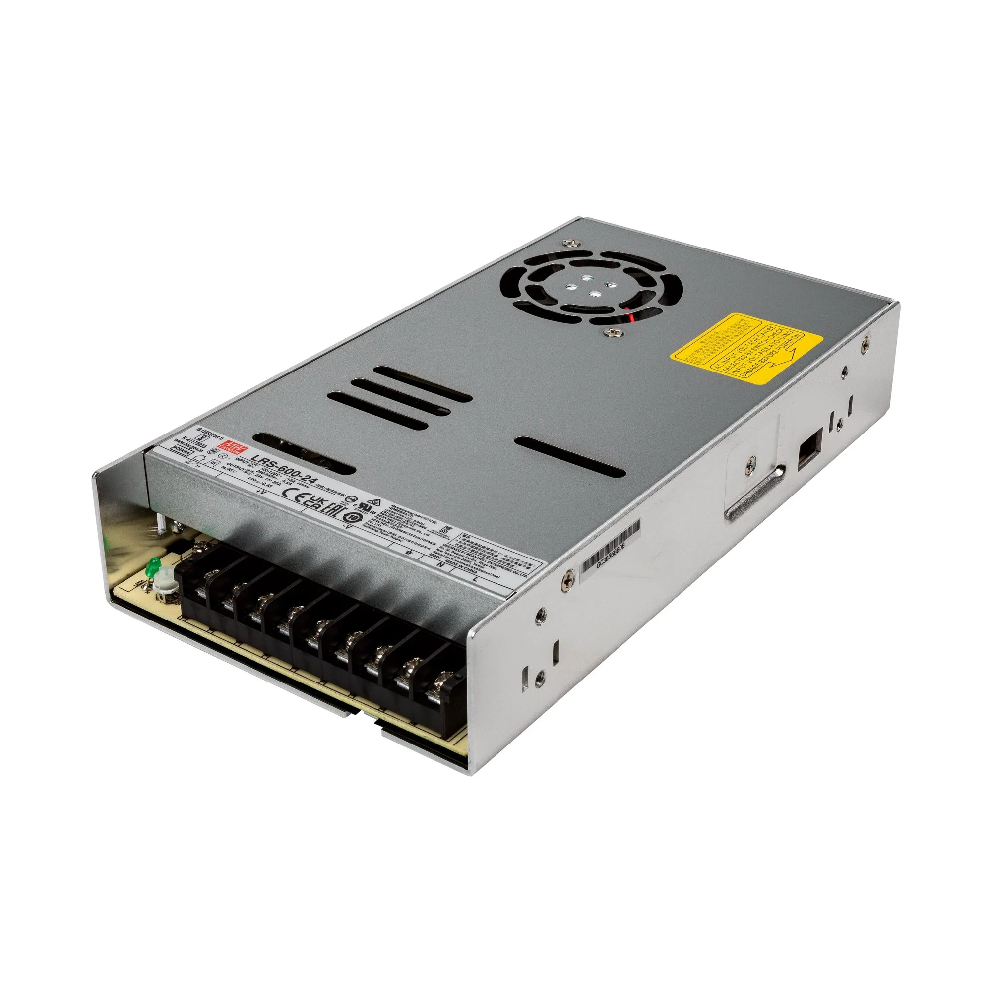 Mean Well 600W LED Switching Power Supply - LRS Series - Cooling Fan - Enclosed - 24 VDC