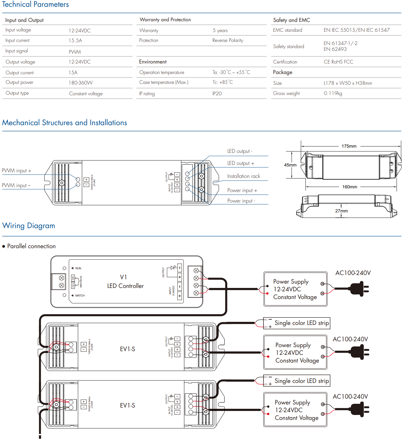 LED Waterproof DMX512 and RDM Decoder - 4 Channel - 5 Amp - 12-36V - Digital Display - DS-WDMX45