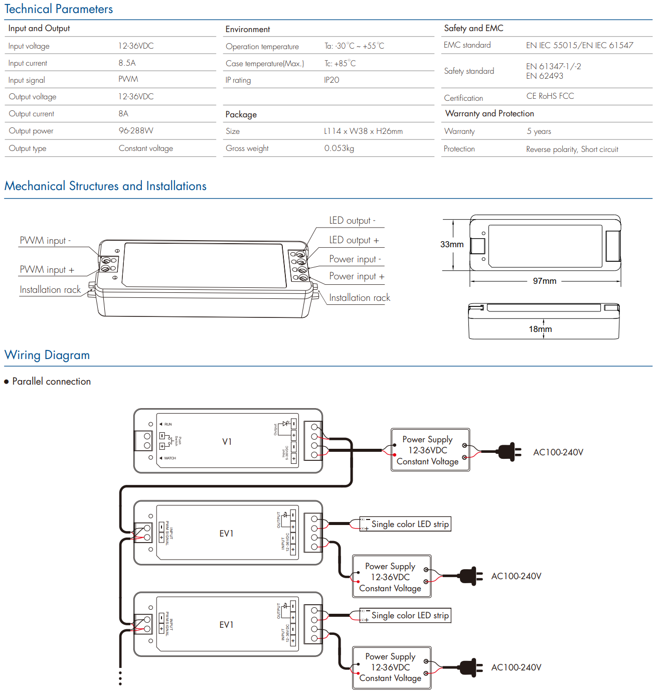 LED Waterproof DMX512 and RDM Decoder - 4 Channel - 5 Amp - 12-36V - Digital Display - DS-WDMX45
