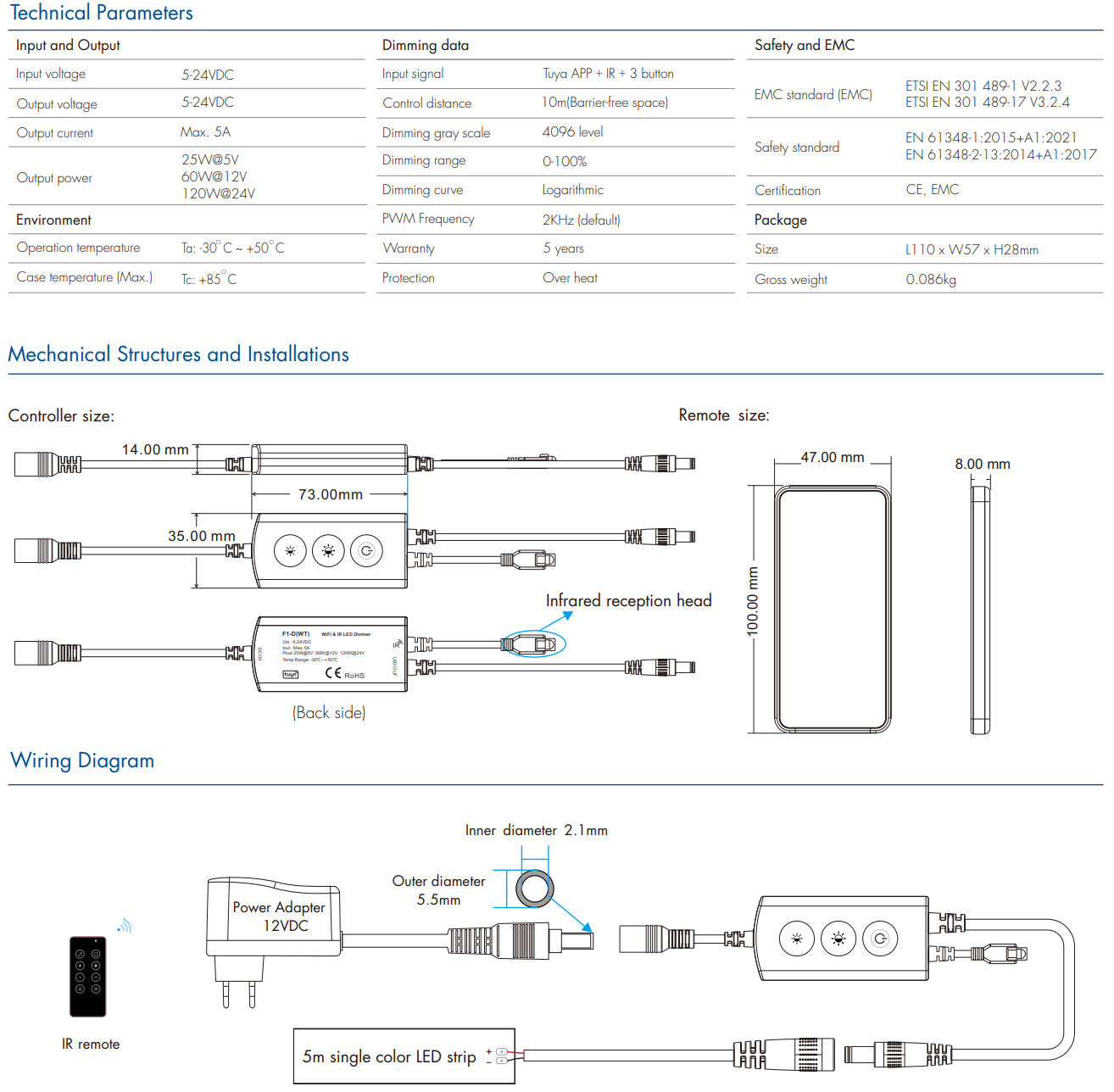 LED Waterproof DMX512 and RDM Decoder - 4 Channel - 5 Amp - 12-36V - Digital Display - DS-WDMX45