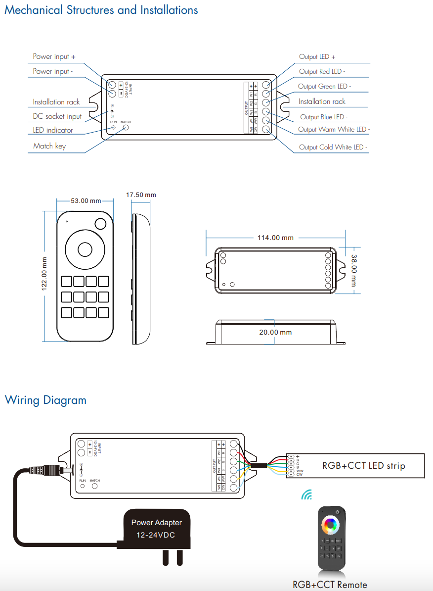 LED Waterproof DMX512 and RDM Decoder - 4 Channel - 5 Amp - 12-36V - Digital Display - DS-WDMX45
