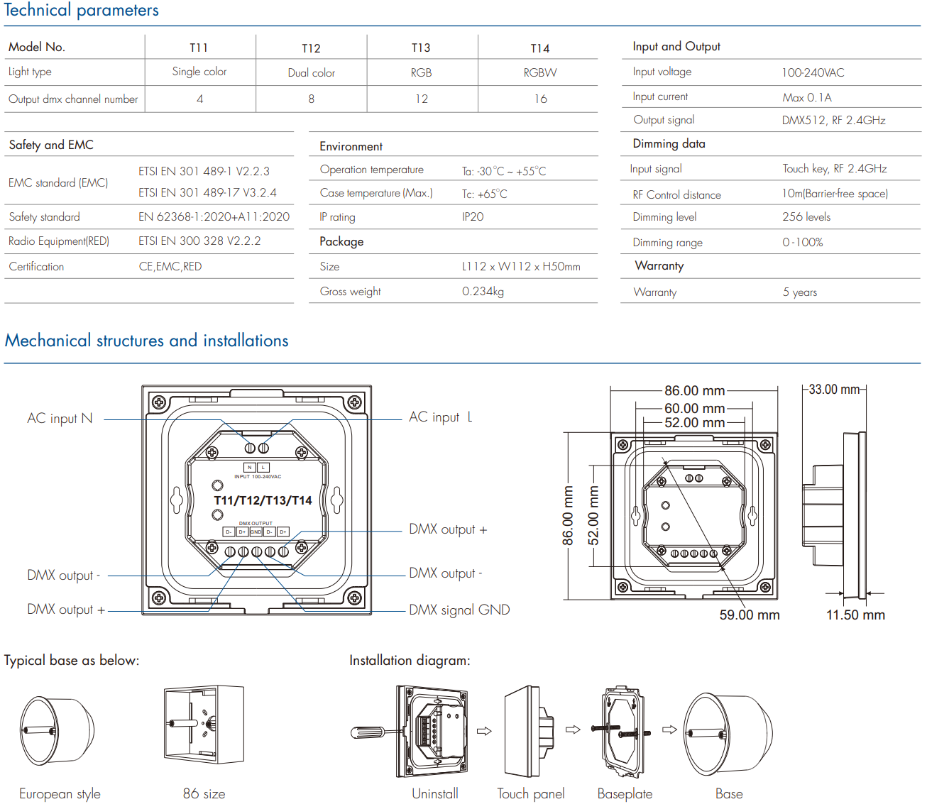 LED Waterproof DMX512 and RDM Decoder - 4 Channel - 5 Amp - 12-36V - Digital Display - DS-WDMX45