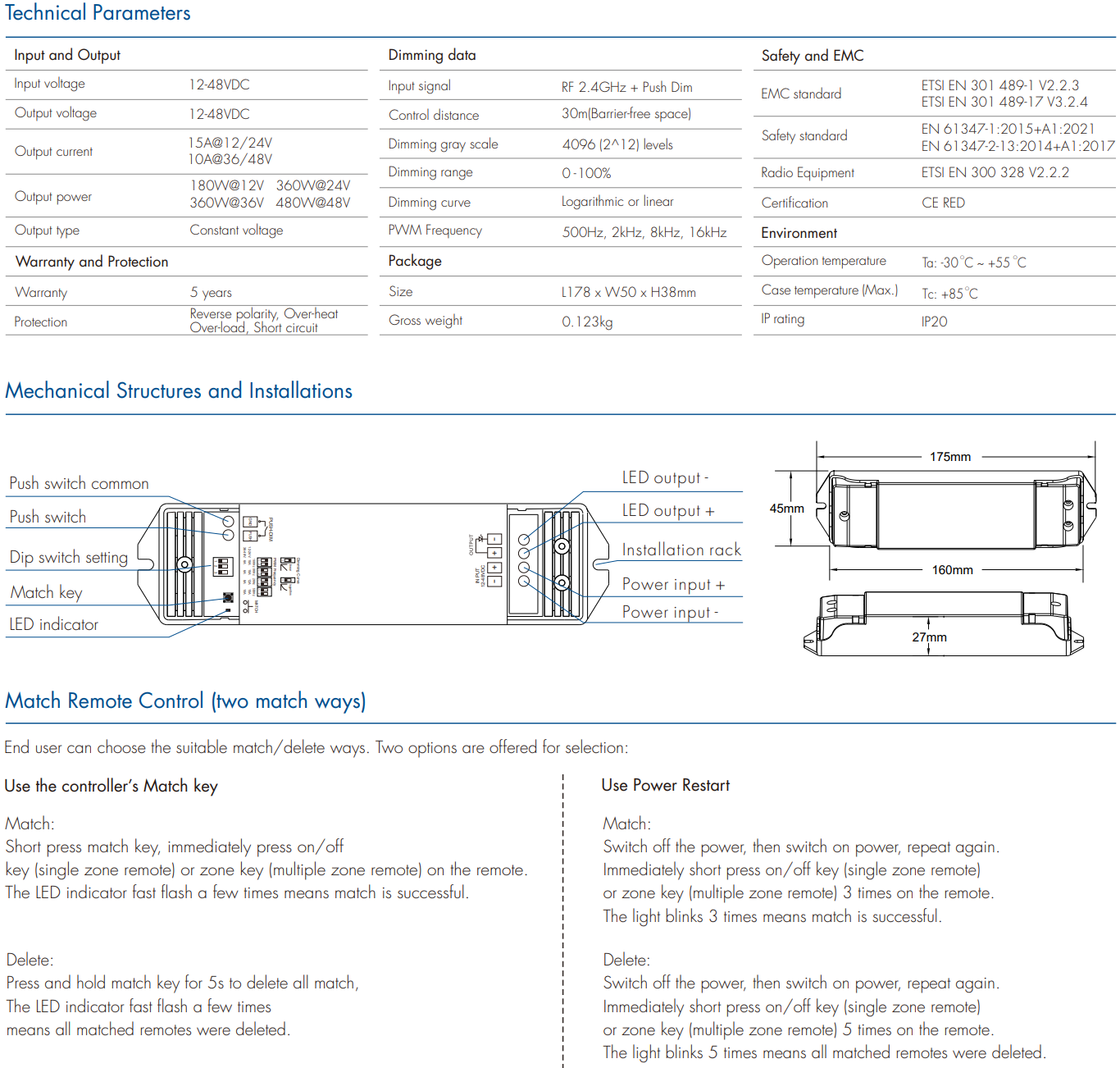 LED Waterproof DMX512 and RDM Decoder - 4 Channel - 5 Amp - 12-36V - Digital Display - DS-WDMX45