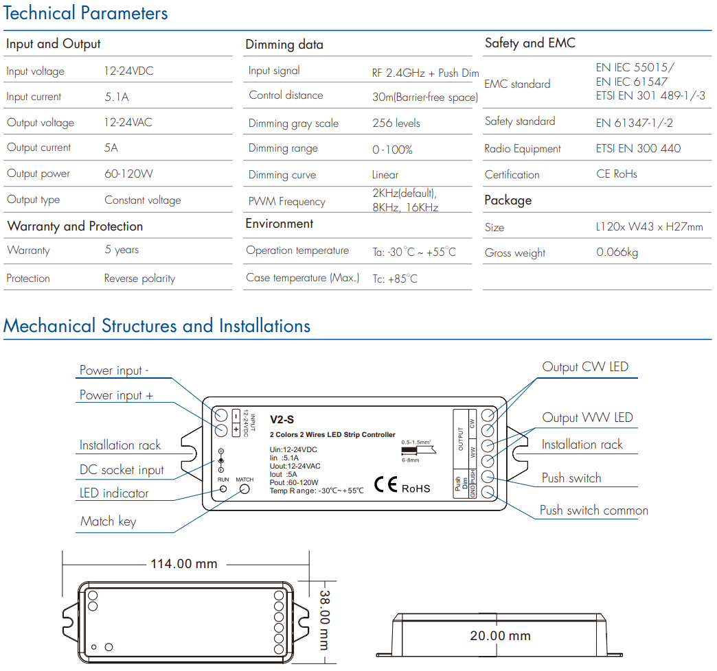 LED Waterproof DMX512 and RDM Decoder - 4 Channel - 5 Amp - 12-36V - Digital Display - DS-WDMX45