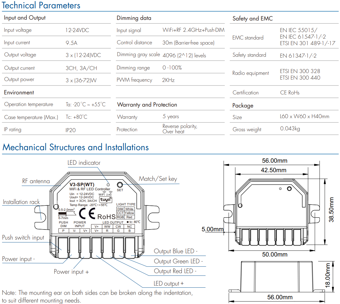 LED Waterproof DMX512 and RDM Decoder - 4 Channel - 5 Amp - 12-36V - Digital Display - DS-WDMX45
