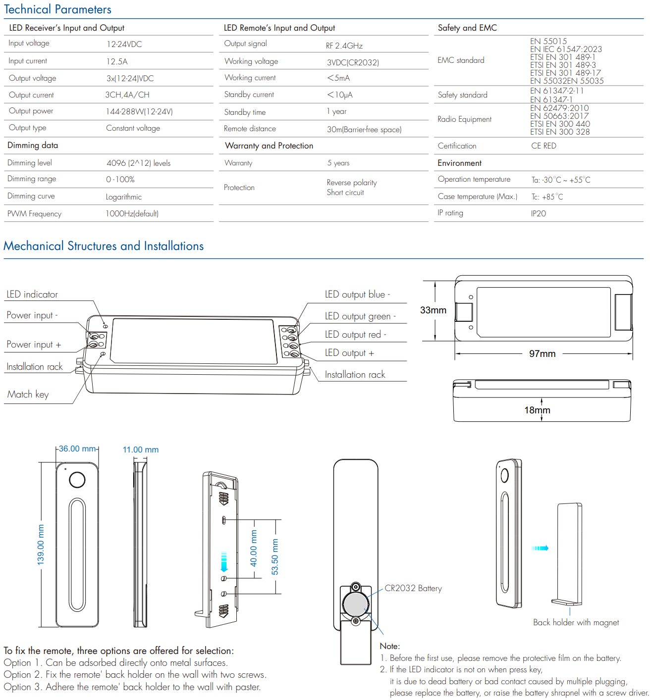 LED Waterproof DMX512 and RDM Decoder - 4 Channel - 5 Amp - 12-36V - Digital Display - DS-WDMX45