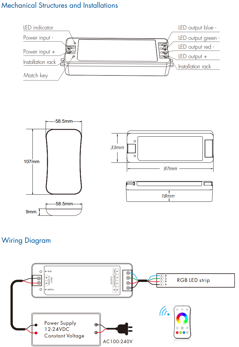 LED Waterproof DMX512 and RDM Decoder - 4 Channel - 5 Amp - 12-36V - Digital Display - DS-WDMX45