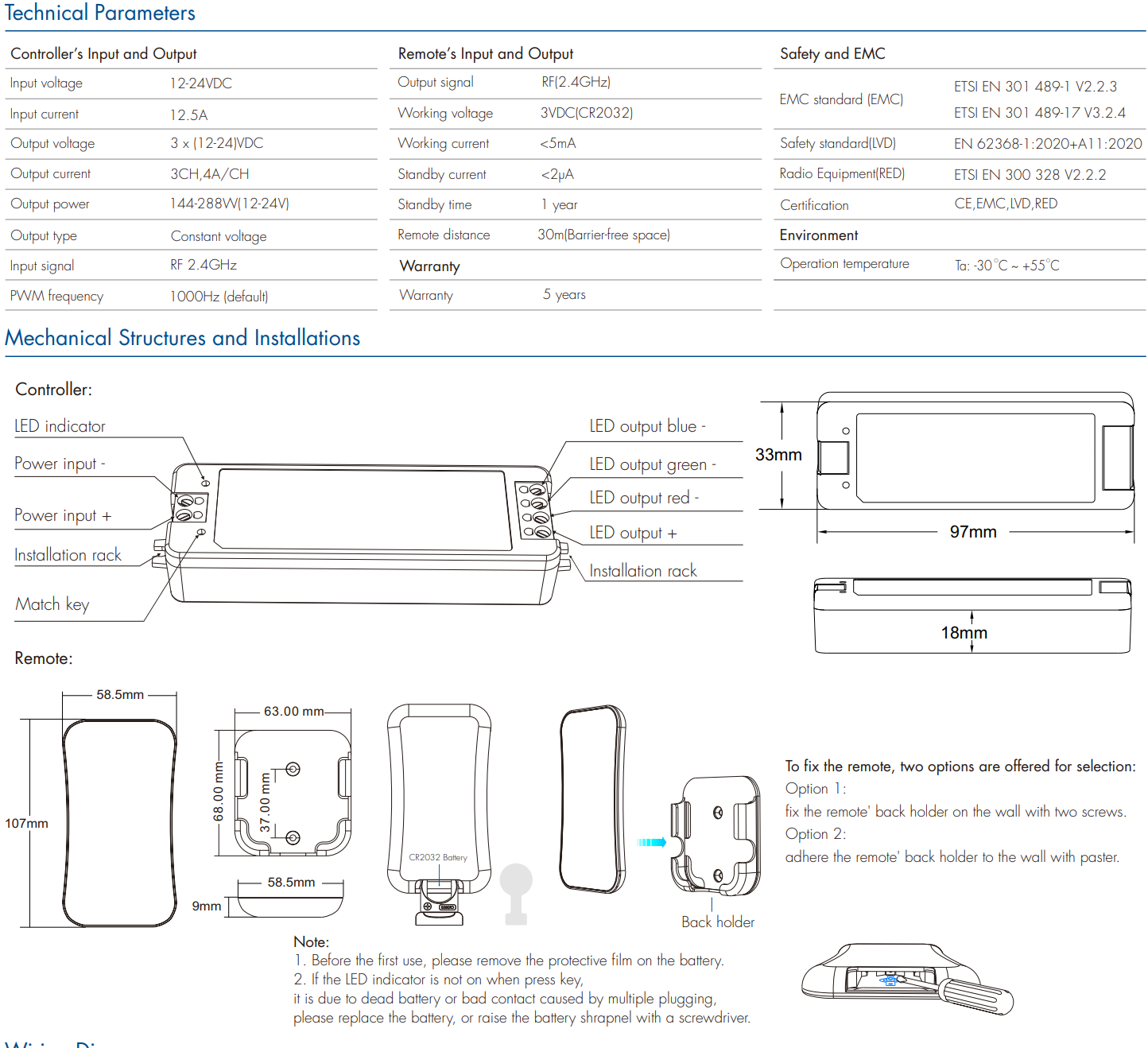 LED Waterproof DMX512 and RDM Decoder - 4 Channel - 5 Amp - 12-36V - Digital Display - DS-WDMX45