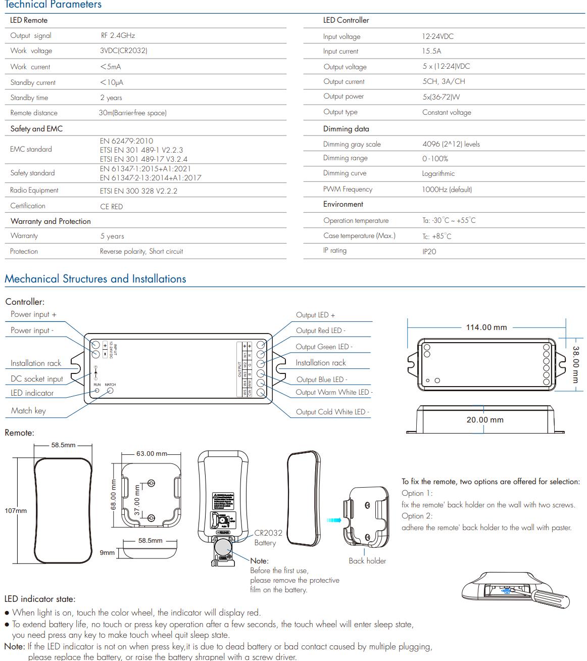 LED Waterproof DMX512 and RDM Decoder - 4 Channel - 5 Amp - 12-36V - Digital Display - DS-WDMX45