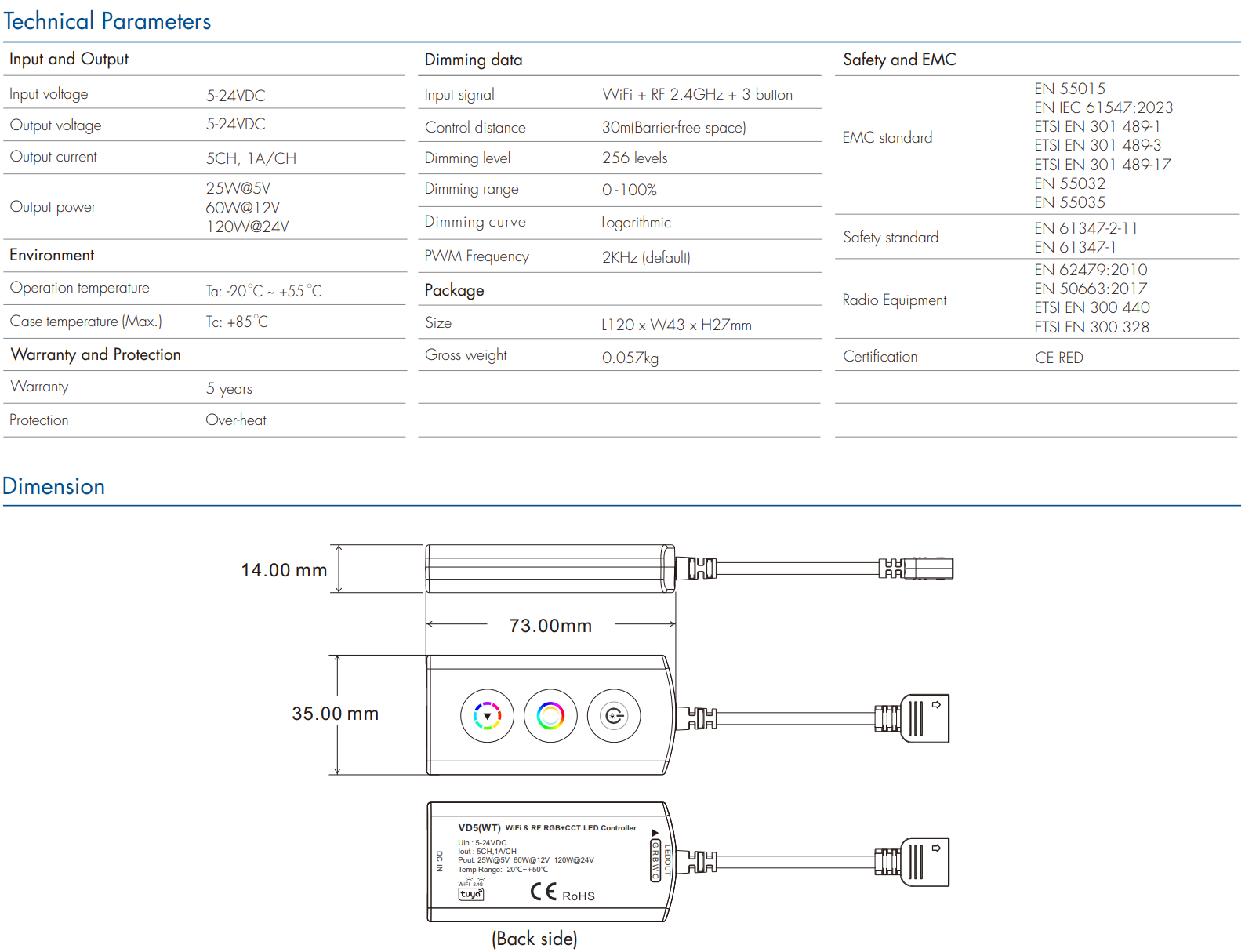 LED Waterproof DMX512 and RDM Decoder - 4 Channel - 5 Amp - 12-36V - Digital Display - DS-WDMX45