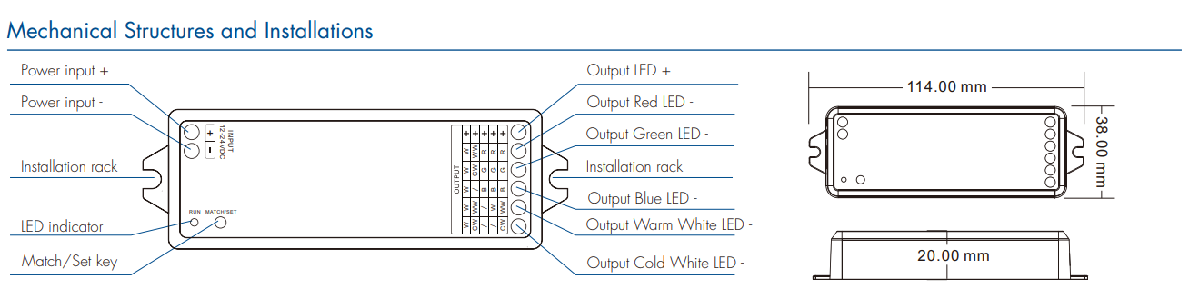 LED Waterproof DMX512 and RDM Decoder - 4 Channel - 5 Amp - 12-36V - Digital Display - DS-WDMX45
