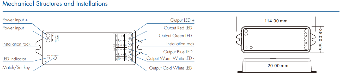 LED Waterproof DMX512 and RDM Decoder - 4 Channel - 5 Amp - 12-36V - Digital Display - DS-WDMX45