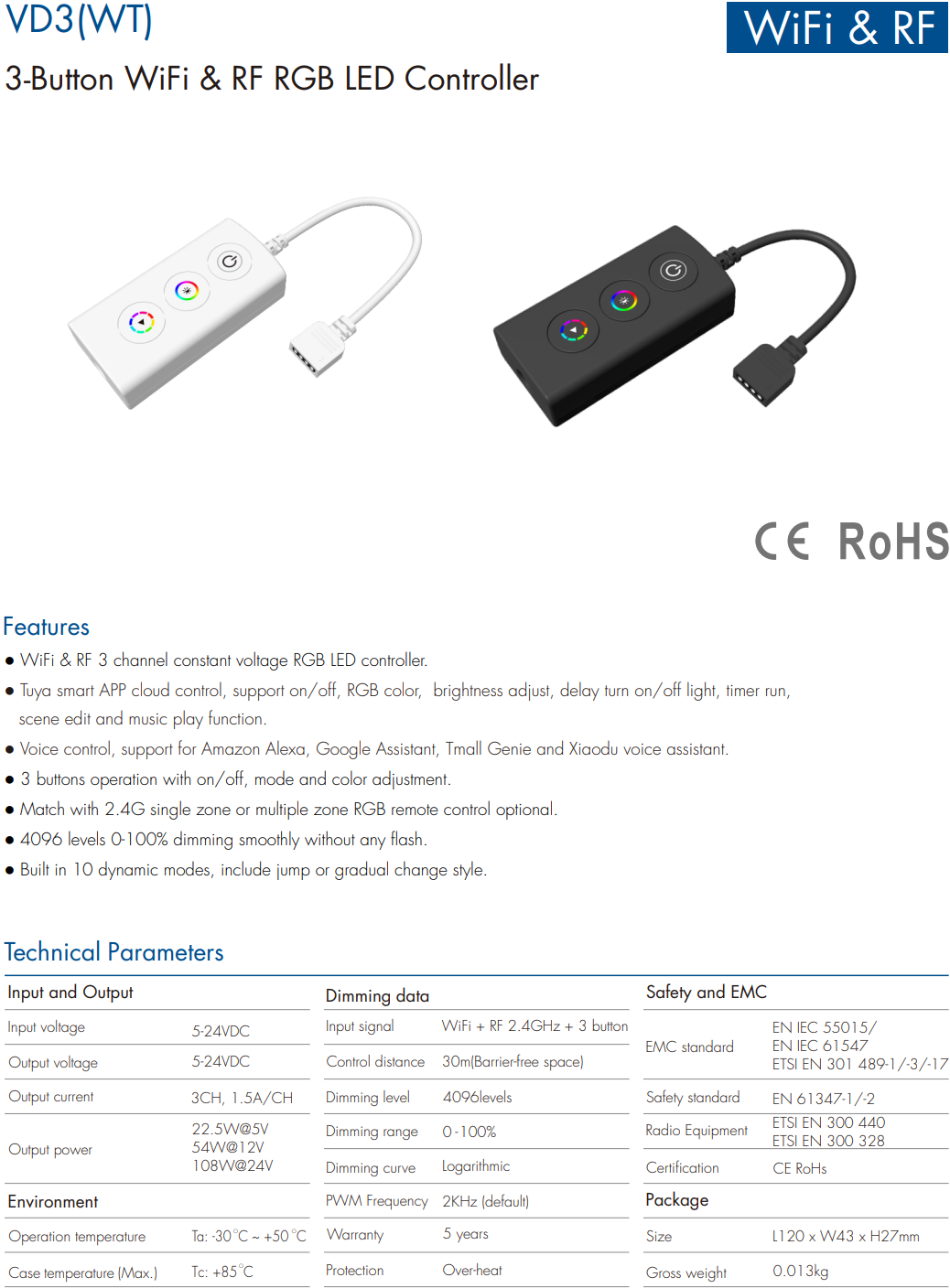 LED Waterproof DMX512 and RDM Decoder - 4 Channel - 5 Amp - 12-36V - Digital Display - DS-WDMX45